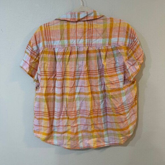 NWT American Eagle Plaid Short Sleeve Pink Orange Button Down Shirt Size X-Small - Picture 6 of 6